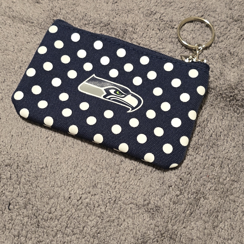 New NFL Seahawk Polka Dot Keychain Card and Coin ID Keychain